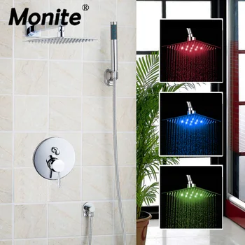 

LED Three Color Changing Large Stainless Steel LED Rainfall Spray Wall Mounted Shower Set With 8" Super Thin Shower Head