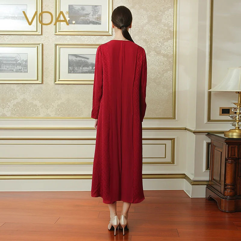 VOA 2018 Fall Vintage Red Plus Size Women Maxi
