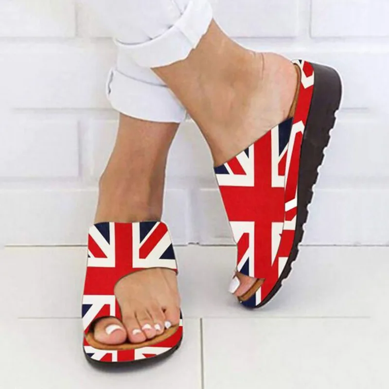 

ADISPUTENT Shoes Summer Slippers For Women Fashion American Flag Thick Bottomed Toe Sandal And Slippers Clip Toe Beach Shoes