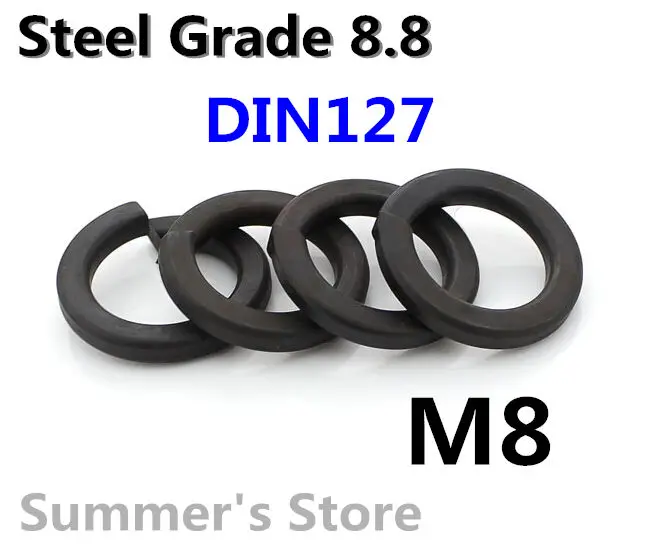 100pcs/lot DIN127 Steel Washers M8 Spring Washer M8 Grade 8.8 black