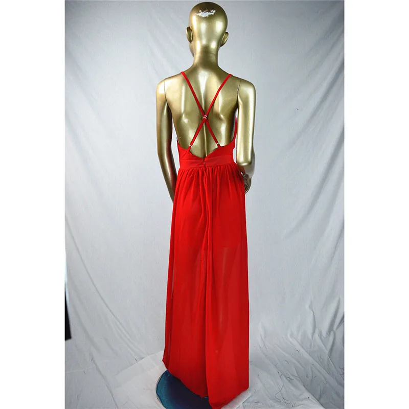 Ahmagen Deep V Neck Backless Spaghetti Strap Dress Slip Pleated Summer Beach Dress 2017 Sexy Long Maxi Boho Dresses17