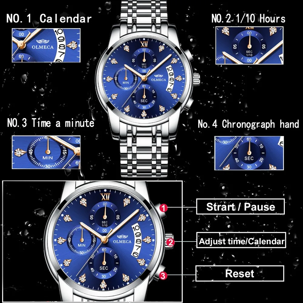 Брендовые водонепроницаемые часы OLMECA 3ATM, военные часы, часы с хронографом, мужские наручные часы, модные часы для мужчин