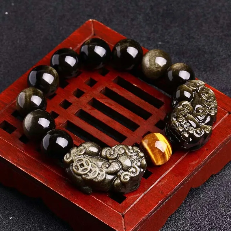 Природные обсидиана бисер браслет фэн-шуй богатство Pixiu браслет Lucky Piyao браслет Удачи ювелирные изделия подарок