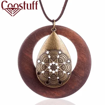 vintage woman Necklaces jewelry statement necklaces & pendants wooden pendant collares mujer choker necklace women Long Necklace