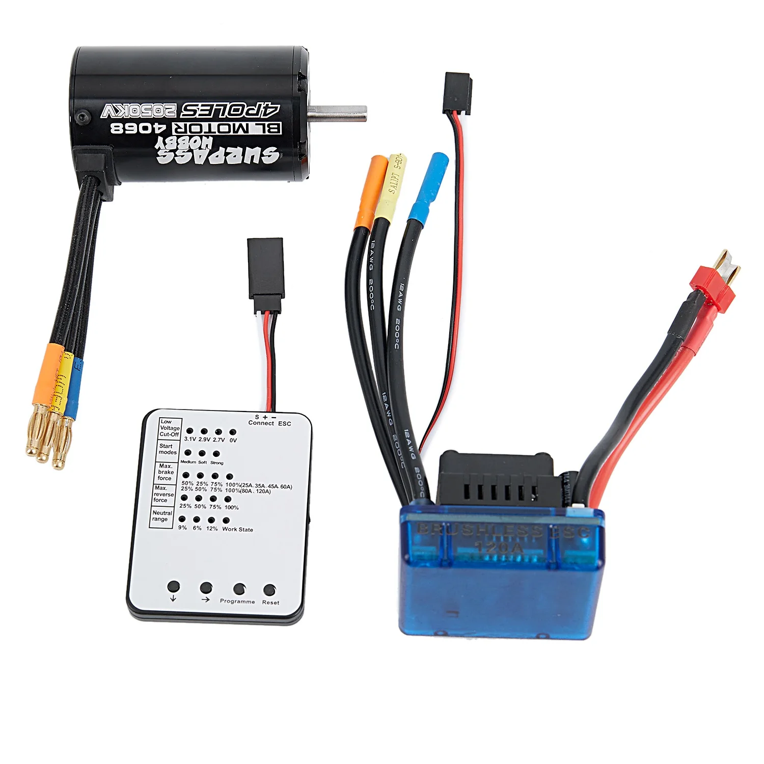 

SURPASS HOBBY 4068 2050KV Brushless Motor & 120A Brushless ESC & LED Programming Card Combo Set for 1/8 RC Car
