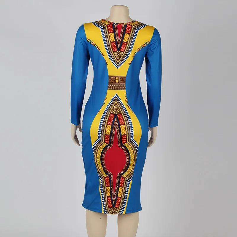 Kostlich Autumn Dress Women 2017 African Tribes Retro Print Dress O-Neck Long Sleeve Womens Clothing Vintage Bodycon Dresses (8)