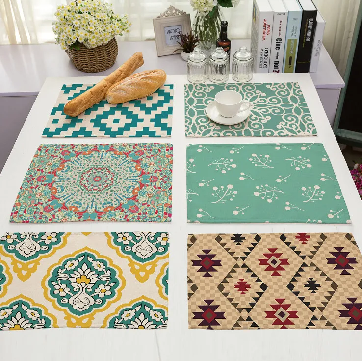 Geometric pattern linen Table Placemat coaster Home Table Napkin Mat