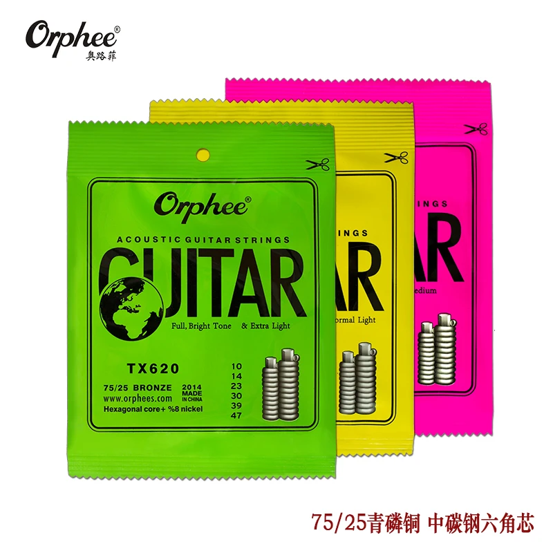 

3 Sets of Orphee TX620/630/640 Acoustic Guitar Strings Hexagonal Core+8% Nickel+75/25 Phosphor Bronze Wound 1st-6th Strings