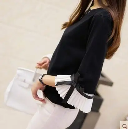 HAO HE SHEN 2018 NEW Fashion spring autumn women sweater Chiffon Flare Sleeve bow Pullover Slim sweaters women High Quality Tops HAO HE SHEN 2018 NEW Fashion spring autumn women sweater Chiffon Flare Sleeve bow Pullover Slim sweaters women High Quality Tops