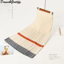 Женская трикотажная плиссированная юбка осень зима цветная Лоскутная Высокая талия Женская длинная юбка Женская Макси Миди Юбка Saia