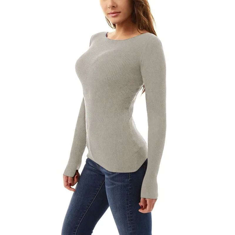 

Women Slim T-shirt Thin Full Sleeve Girl T-shirt Solid O-Neck Female T-shirt