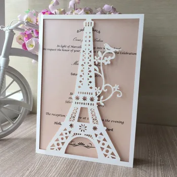 

12pc Laser Cut Glossy Paper Eiffel Tower Pattern Wedding Party Invitation Card Birthday Greeting Card Kits Event Party Supplier