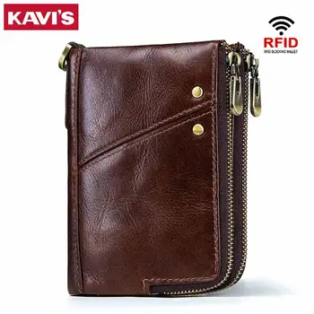 

KAVIS Rfid 100% Genuine Crazy Horse Leather Wallet Men Small Walet Portomonee Male Cuzdan Short Coin Purse PORTFOLIO Card Holder
