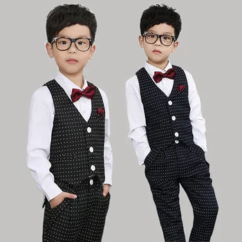 

2018 New Summer Boys 2PCS Vest+Pant Striped Solid Formal Dress Suit with Bowtie & Belt Brand Kids Formal Party Suit