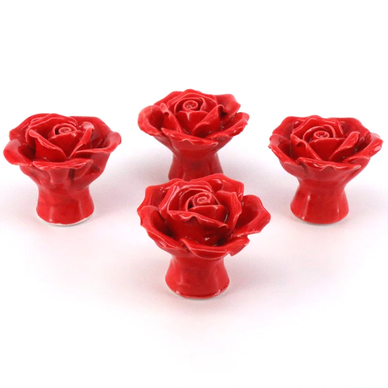 8 قطع الأطفال غرفة السيراميك مقابض باب الأحمر روز زهرة درج التأثيرات مجلس الوزراء خزانة مقبض سحب الأثاث الأجهزة