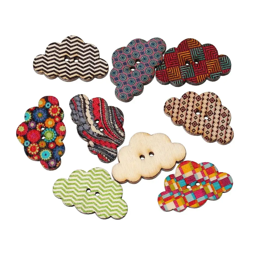 

Wood Sewing Scrapbooking Button Cloud At Random Two Holes Pattern Print 3cm x 19mm,50 PCs new