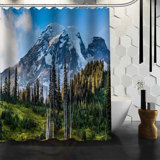 Custom The mountain scene Waterproof Fabric Bath Shower Curtain