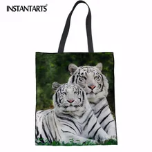 INSTANTARTS Повседневное ежедневные покупки сумки 3D животных тигра Дизайн Лен Hangbags Для женщин большой Ёмкость сумка ткань чехол