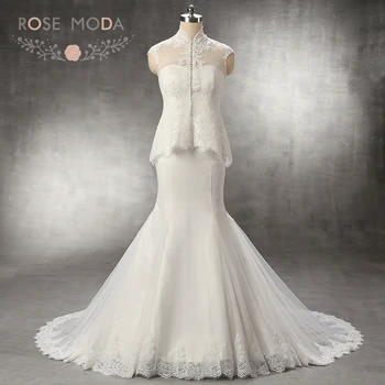 

Rose Moda Strapless Mermaid Wedding Dress with Removable Lace Jacket Two Pieces Destination Bridal Gown Custom Made