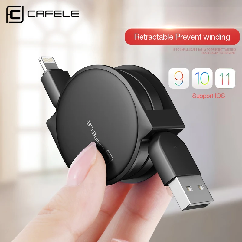 CAFELE 1m Retractable Cable For iPhone X Xr Xs Max 8 7 6 ipad Fast Charging Flat Usb cable Charger Data sync Cable For IOS 12 11 CAFELE 1m Retractable Cable For iPhone X Xr Xs Max 8 7 6 ipad Fast Charging Flat Usb cable Charger Data sync Cable For IOS 12 11