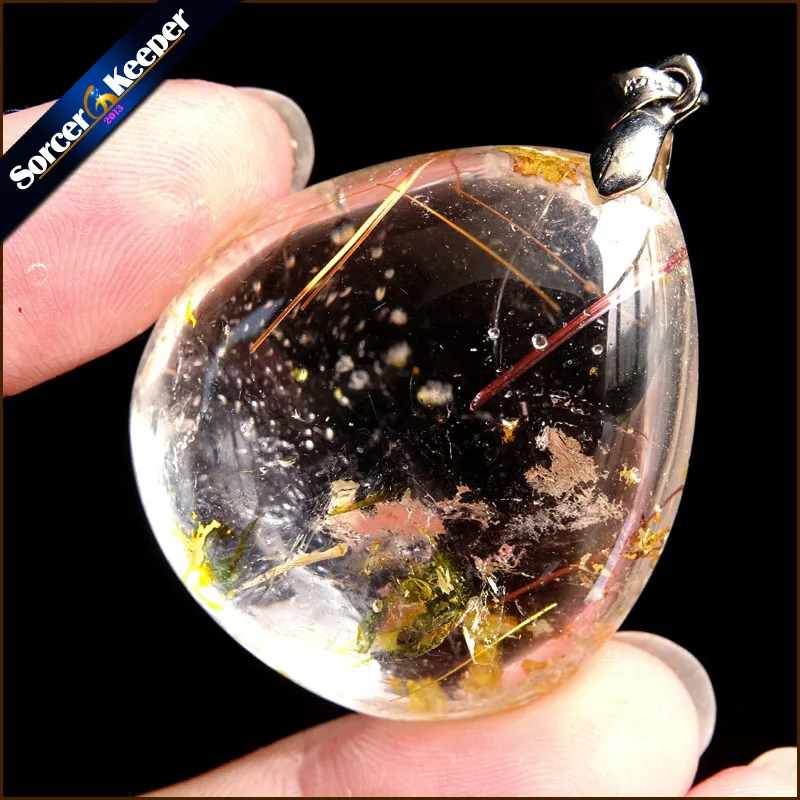 

Genuine Natural Gold Rutilated Quartz Crystal Cabochon Setting Necklace Pendant Stone Beads for DIY Jewelry Making SS854