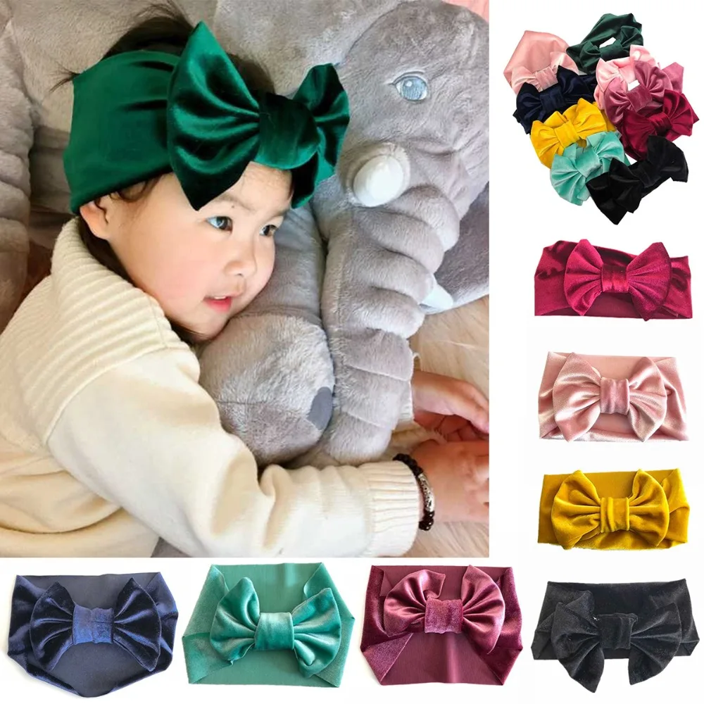 

Baby Girl Headband Big Bow Baby Newborn Toddler Elasticity Wide Ribbon Headband Hair Band Toddler Kids girl Solid Color Headwrap