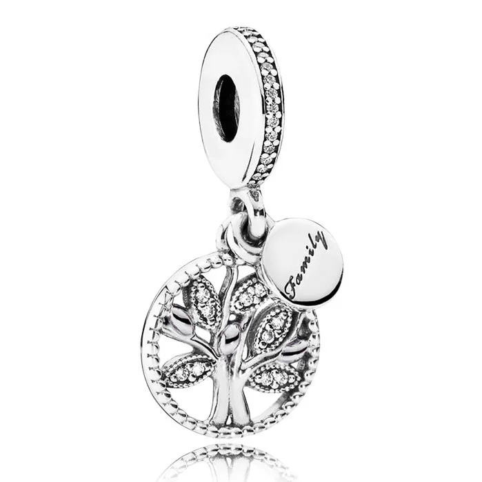 

925 Sterling Silver Bead Charm Family Heritage Tree Of Life With Crystal Pendant Beads Fit Pandora Bracelet Diy Jewelry