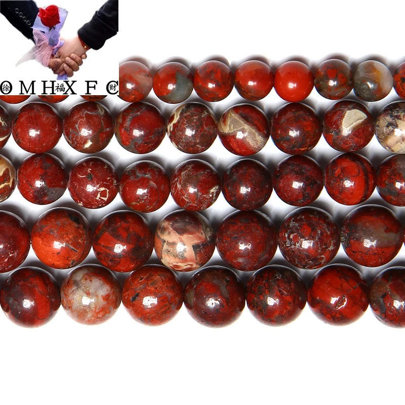 

OMH Wholesale 6 8 10 12MM Free Shipping Natural Stone Red Brecciated Jasper Beads Choose Size Jewelry ZZ29