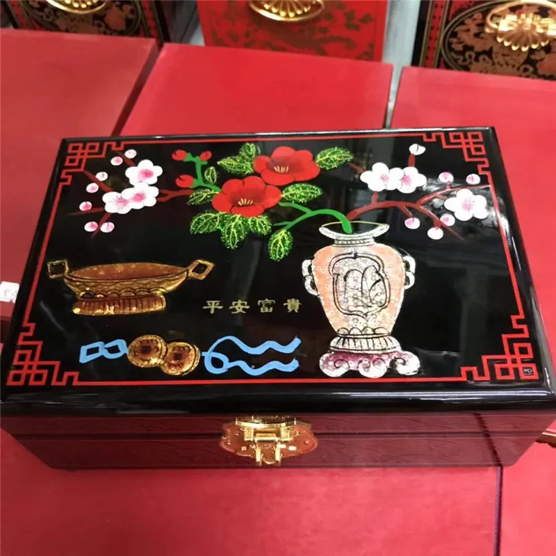 

NEW Chinese handmade classic wooden lacquer & Blooming flowers 2 layers Jewelry box