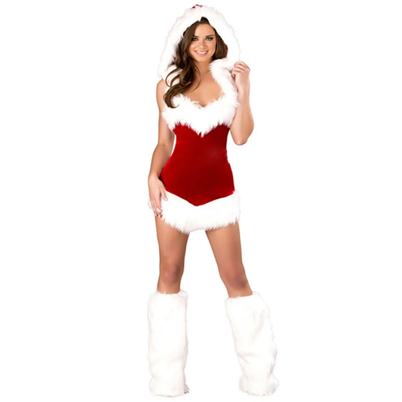 Сексуальное нижнее белье, горячая Красная рождественская форма, маскарадное белье, ролевые костюмы, порно Нижнее белье, эротические костюмы, платье - Цвет: with sock