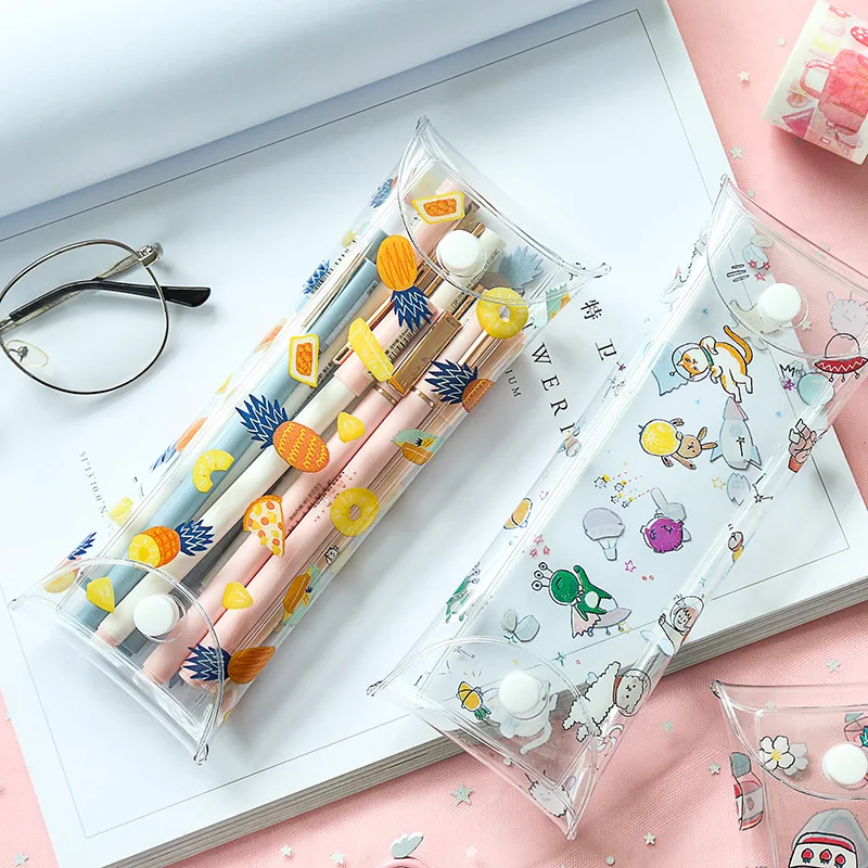 

Cute transparent pencil bag Fruit Strawberry Cat Penguin flower pen case storage pouch Stationery Office school supplies DB079