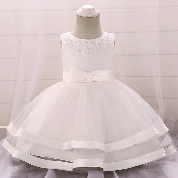 Платье на день рождения для новорожденных девочек 1 год элегантное платье принцессы для крещения для маленьких девочек бальное платье, праздничные платья для девочек от 0 до 18 месяцев - Цвет: White