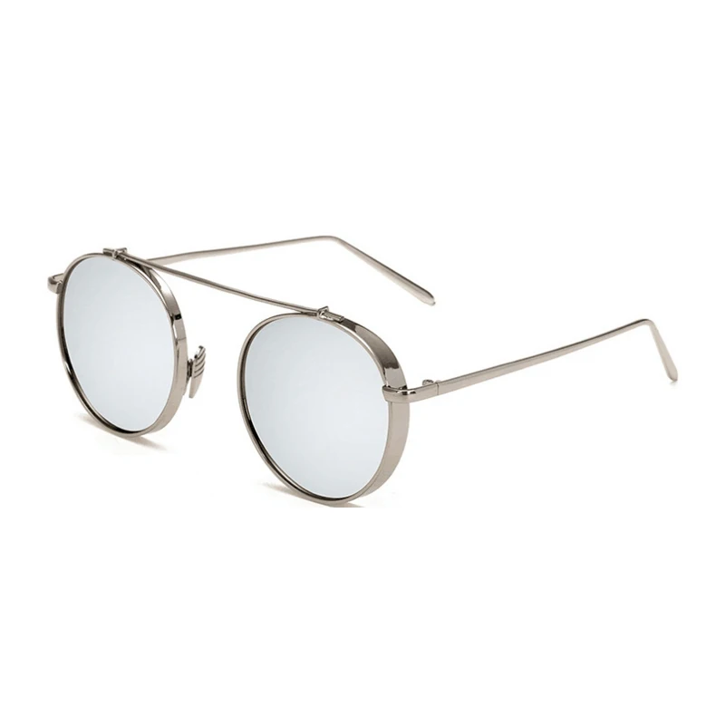 ROYAL GIRL, круглые солнцезащитные очки для женщин, фирменный дизайн, маленькая металлическая оправа, плоский верх, солнцезащитные очки для женщин, зеркальные, gafas de sol ss978 - Цвет линз: C2-Sliver Mirror