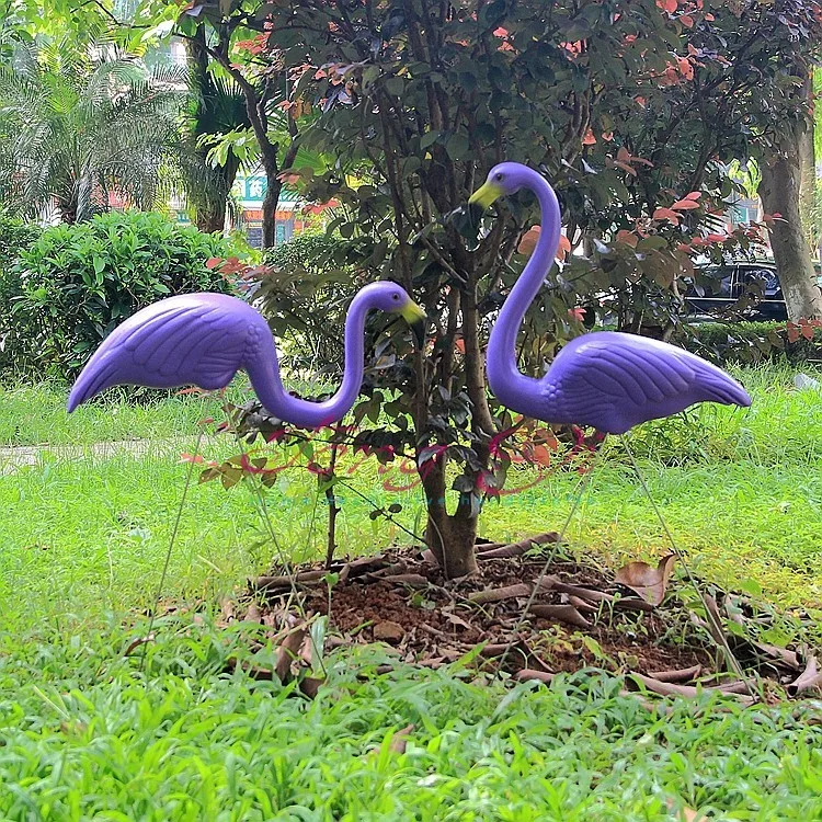 1 pair bright purple plastic flamingos garden, courtyard, lawn ornament