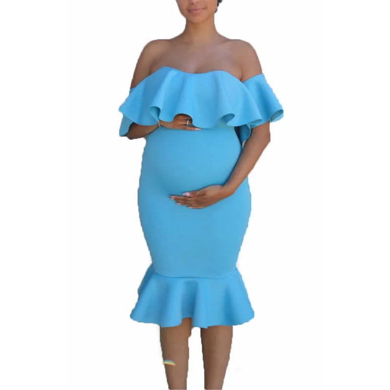 Платья для беременных с оборками для фотосессии; платья для беременных; Одежда для беременных - Цвет: Небесно-голубой