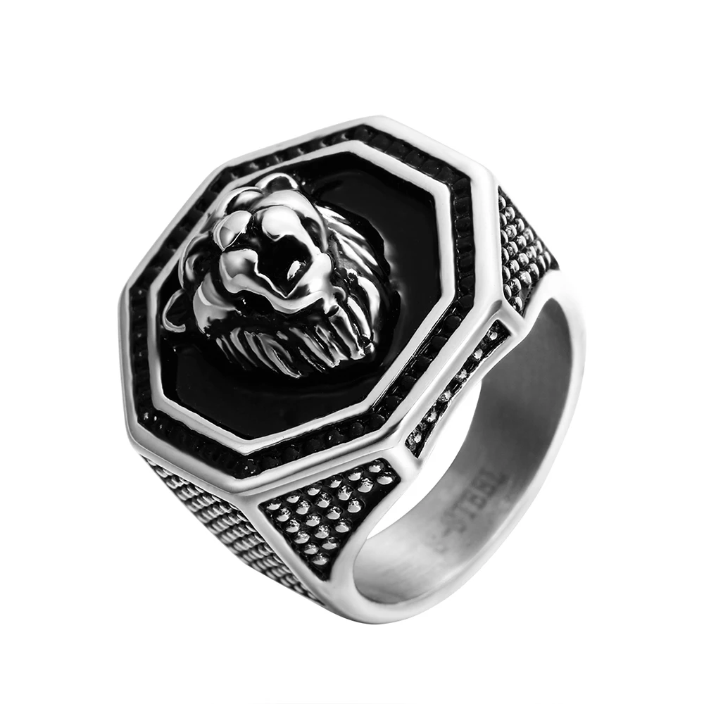 

ZMZY Antique Black Vintage Gothic Punk Large Stainless Steel Biker Rings for Men Carved Lion Ring Women Jewelry