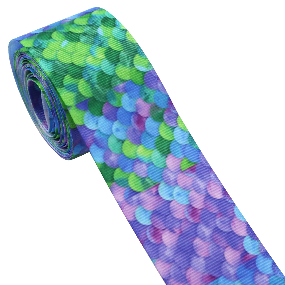 

David accessories 1.5" 38mm fish scales Mermaid scale polyester tape grosgrain ribbon 50 yards,DIY handmade materials,50Yc3954