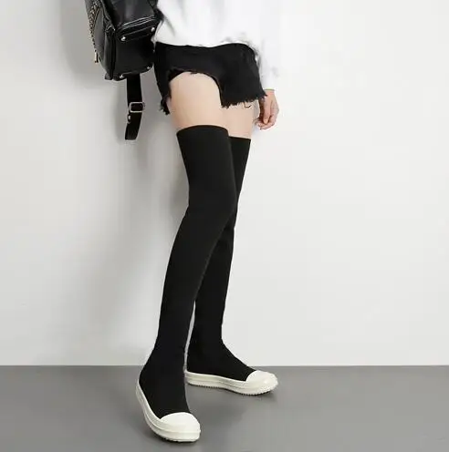 Owen Seak/Женская обувь выше колена; вязаные сапоги; роскошные кроссовки; зимние сапоги; повседневные зимние сапоги на плоской подошве; Цвет Черный; большие размеры - Цвет: Черный