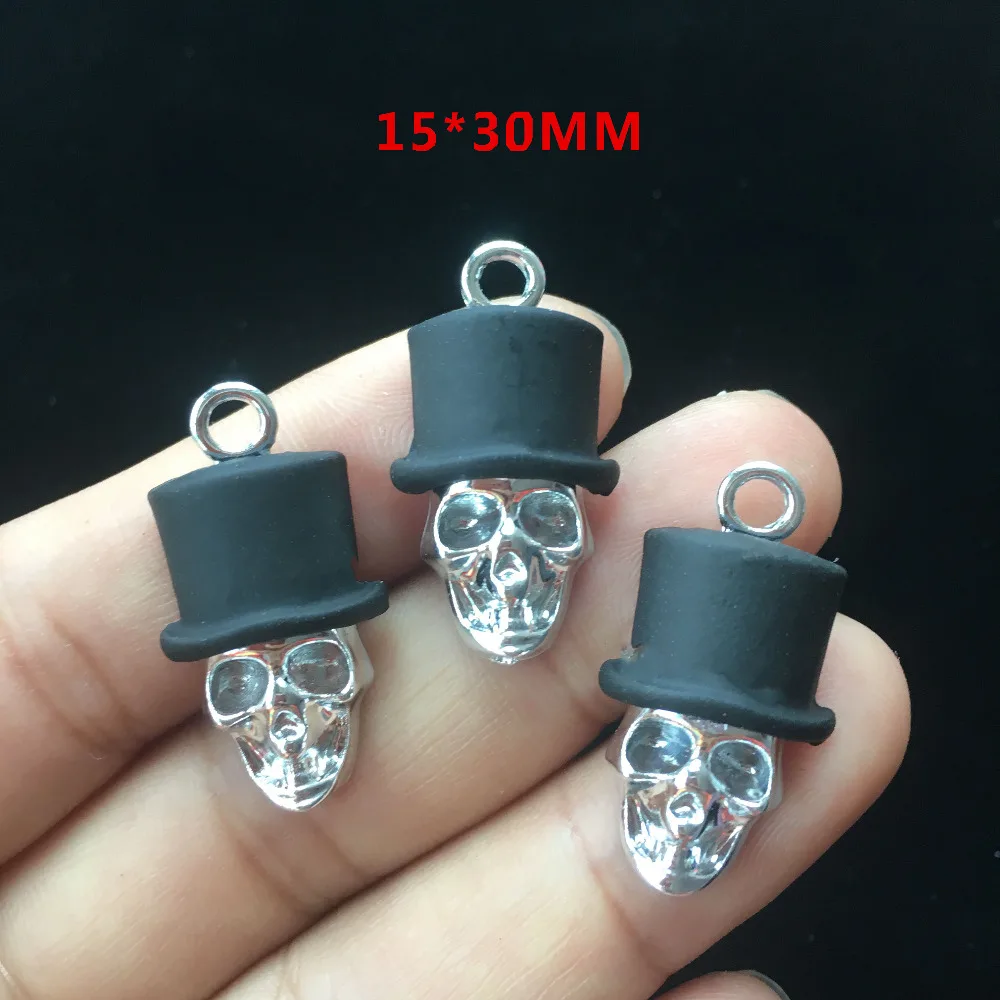 

Trendy Silver Tone Metal Jewelry Charms Black Color Cool Skull Skeleton Metal Alloy Fashion Necklace Pendants Keyring Decor