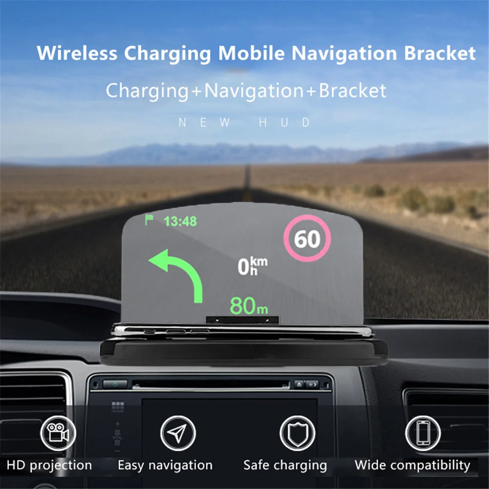 

Newest Qi Wireless Charger Auto Car With Display Board Bracket HUD Car Navigation Support for iPhone X 8 7 Samsung S7 S8 S9 Plus