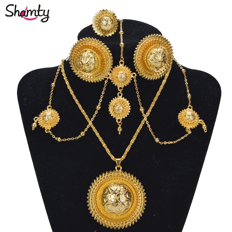 

Shamty New Habesha Style Jewelry Sets Ethiopian Style African Pure Gold Color Set Sudan Nigeria Eritrea Kenya Wedding A30023