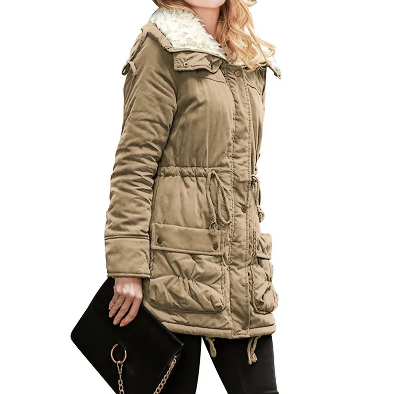 Litthing ветровка с длинным рукавом на молнии, куртка, пальто, парки для женщин, Женское зимнее пальто, утепленная хлопковая куртка, женская верхняя одежда - Цвет: Khaki