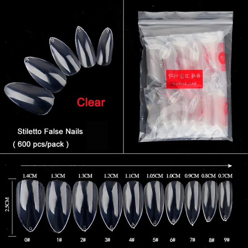 TKGOES 600 шт прозрачные овальные на шпильке, с острым полностью накладные кончики для ногтей миндалевидной формы акриловые искусственный Французский кончики для маникюра - Цвет: Clear