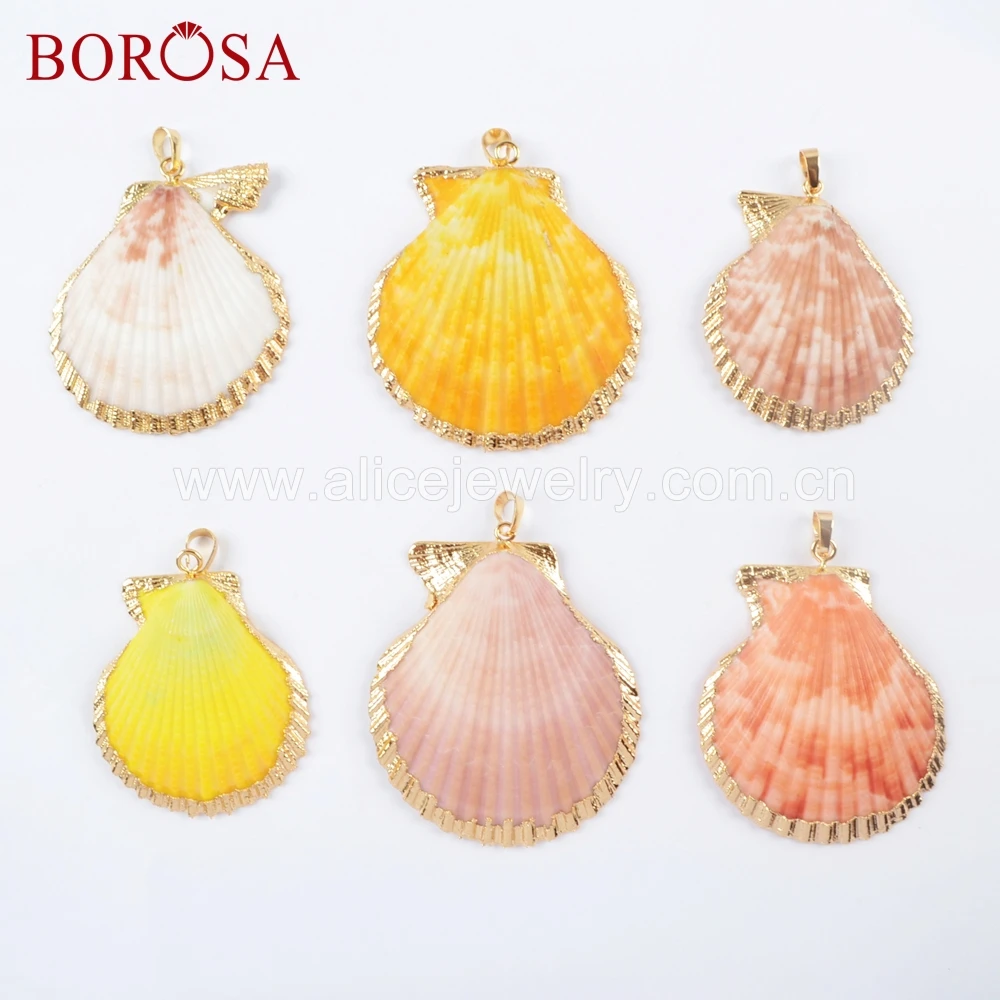 BOROSA 10 шт. Новый Золотой/Серебряный цвет Радужный натуральный гребешок кулон