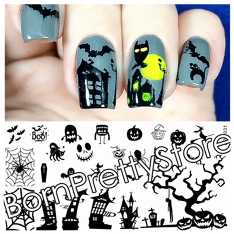 

BORN PRETTY Bird Ghost Fairy Ghost Skull Horror Halloween Theme Nail Art Stamp Template Nail Stamping Plates Stencil BP-L031