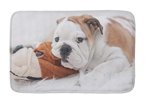 Doormat Welcome Mat Indoor Outdoor Bath Floor Rug Decor Art Print with Non Slip English Puppy Bulldog Bathroom mat | Дом и сад