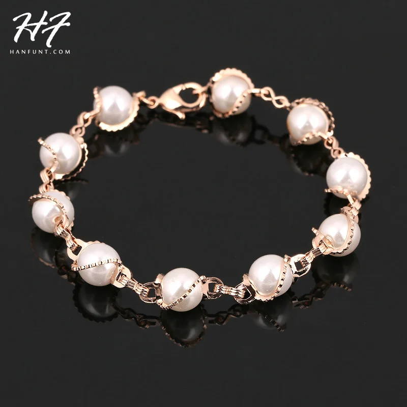 

Top Quality Rose Gold Color Imitation Pearl Charm Bracelet Fashion Jewelry Wholesale New For Women H171 H178