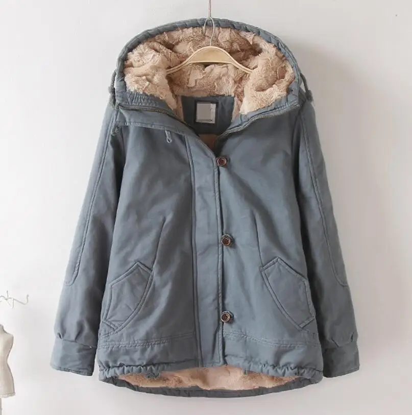 

Winter women coats loose thickening lamb hair outwear hooded Zipper buckle Drawstring tops super soft Fluff warm thick overcoat