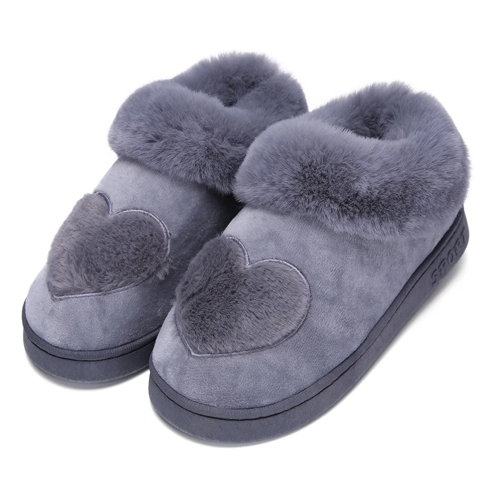 

New Arrival Heart-Shaped Cotton Women Slippers Warm Plush Winter Fur Slippers Soft Indoor Shoes Flat With Home Slippers