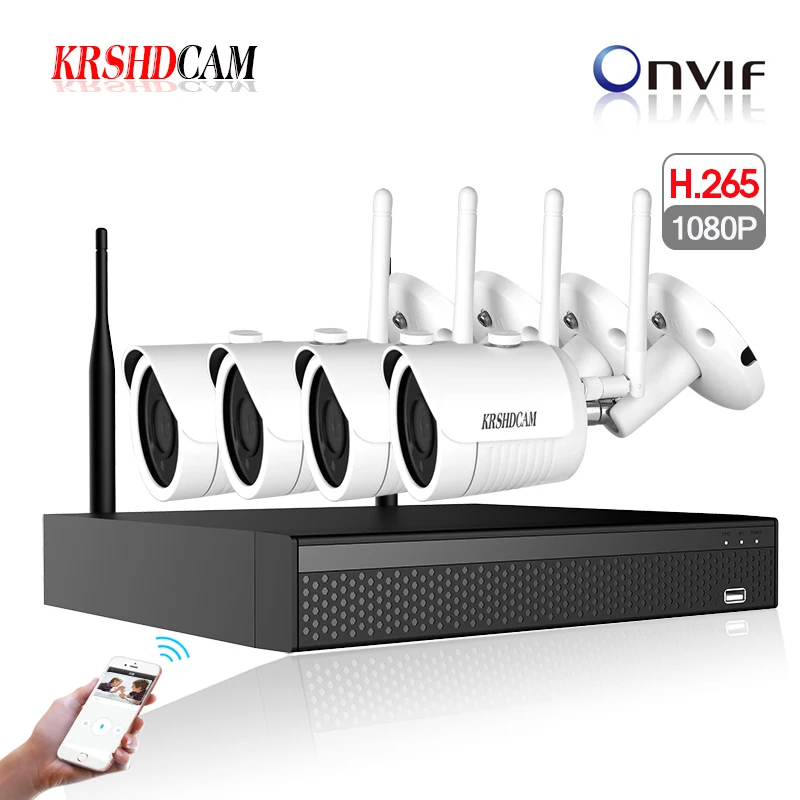 

4CH WIFI KITS 4pcs 1080p WIFI Camera 4CH NVR Outdoor Surveillance Set CCTV Security Cameras System Wireless IR Night-Vision